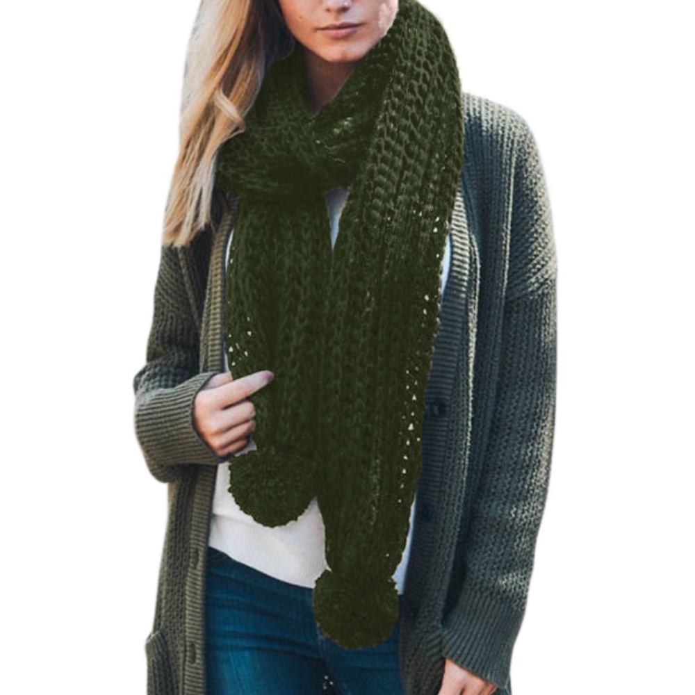 BC Basic Pom Pom Ribbed Knit Scarf